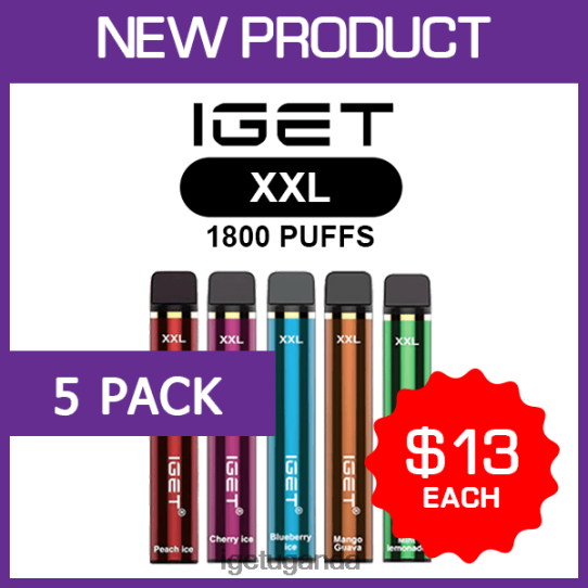 IGET XXL - 1800 PUFFS - 5 PACK F02404462 | Iget Bar Sale